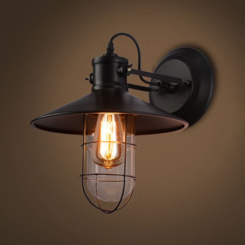 Clear Glass Industrial Style Leuchte 1-Licht schwarzer Wand Licht für den Flur