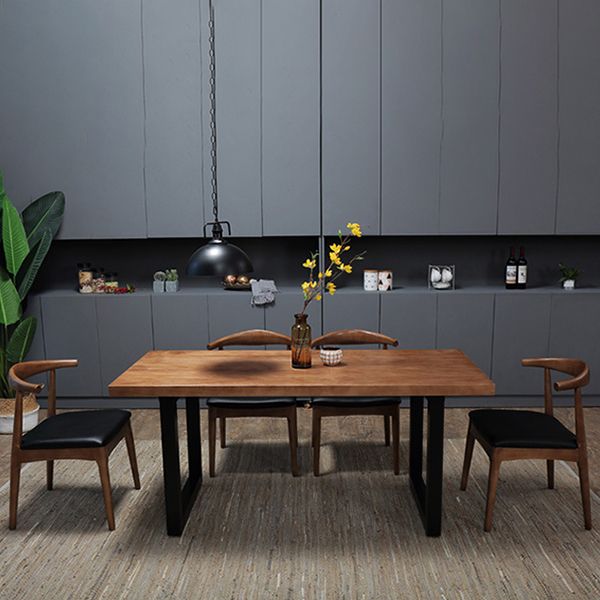 Rectangle Double Base Dining Table Industrial Wood Table for Kitchen
