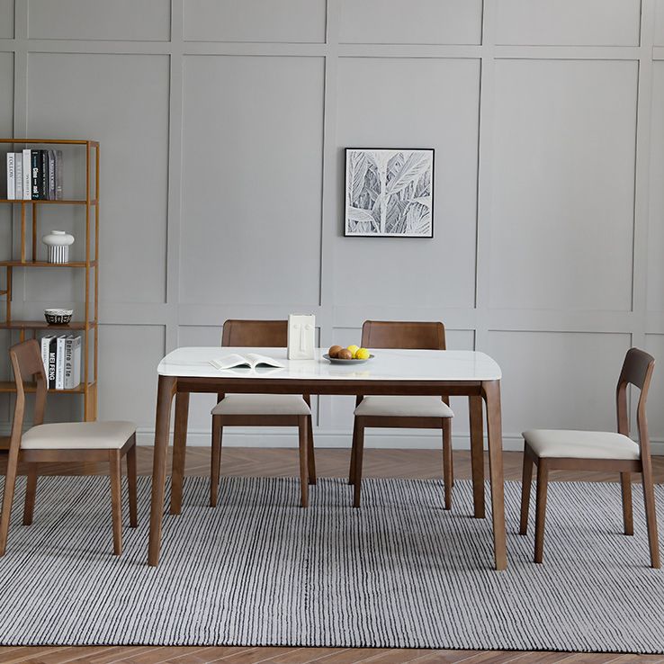 Rectangle 4 Legs Mid-Century Table White Fixed Table of Sintered Stone