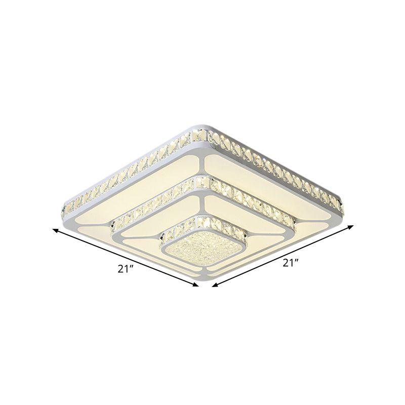 Squared Close to Ceiling Lighting Simple Cut Crystal LED White Flush Mount Lamp Fixture in Warm/White Light