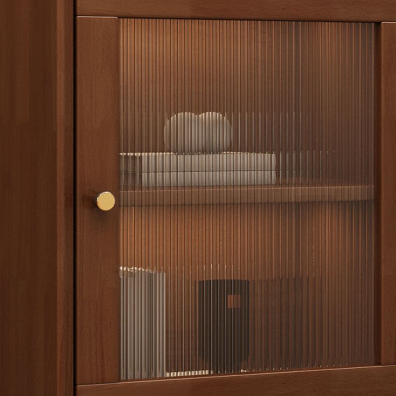 Mid Century Solid Wood 1-Door Cabinet Glass Paned Side Cabinet with 2-Drawer