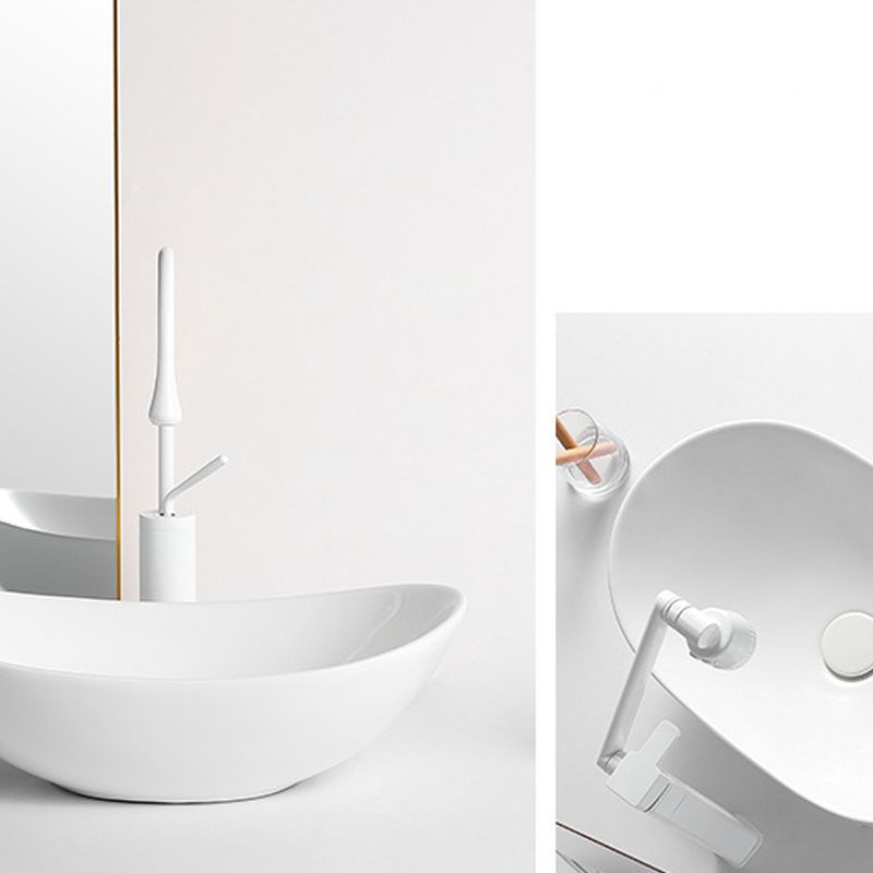 White Oval Vessel Sink Modern Style Porcelain Basin Sink with No Craftsmanship