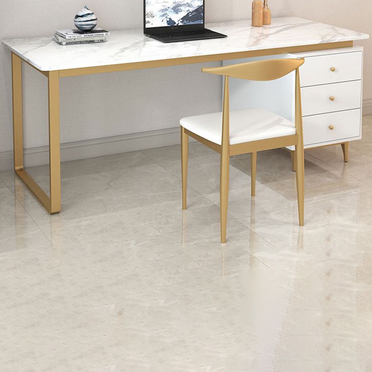 Metal Base Writing Desk Glam Style Office Desk with 3-drawer