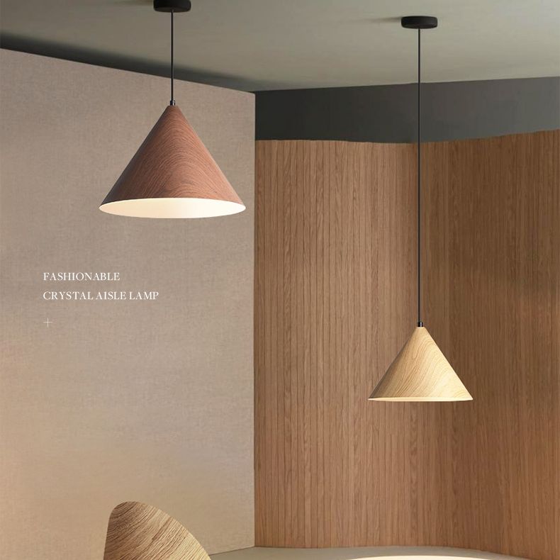 Bois moderne suspendu au plafond cône 1-Light Pendant Light pour salle à manger