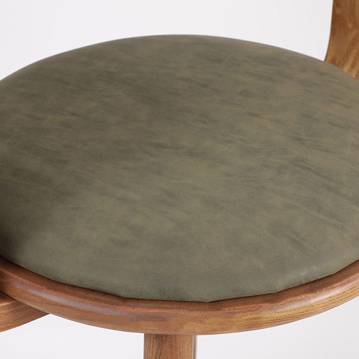 Contemporary Green Wood Stool Faux Leather Furniture Low Back with 4 Wood Legs