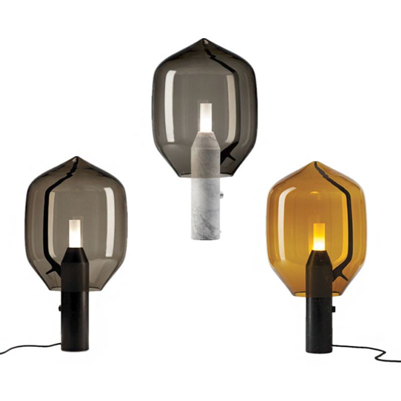 Lampada da comodino con bocciolo di fiore bianco e nero dal design creativo, lampada da tavolo singola con paralume in vetro ambra/grigio fumo
