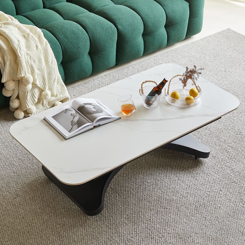 17.7"H Modern Adjustable Metal Cross Base Slate Square Coffee Table on Wheels
