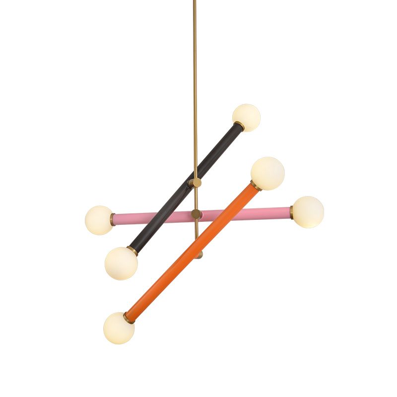 Lampadario a pendente lineare metallico Contemporaneo 6 lampadine Black-Pink-Orange LED Suspension Light