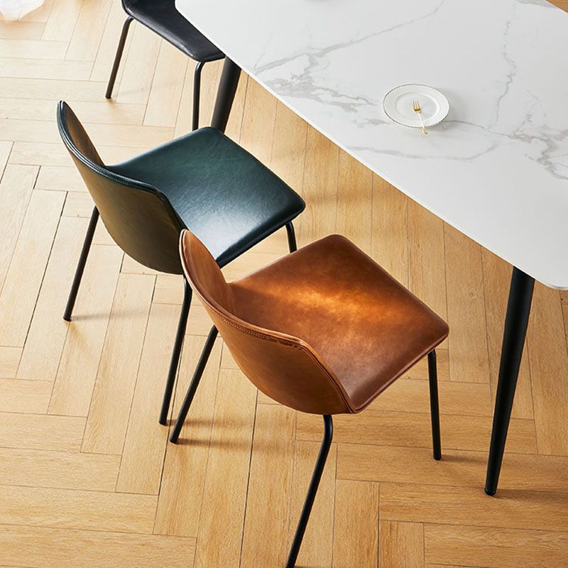 Silla con respaldo sólido sin brazos de diseño industrial para cocina, silla lateral de comedor de cuero