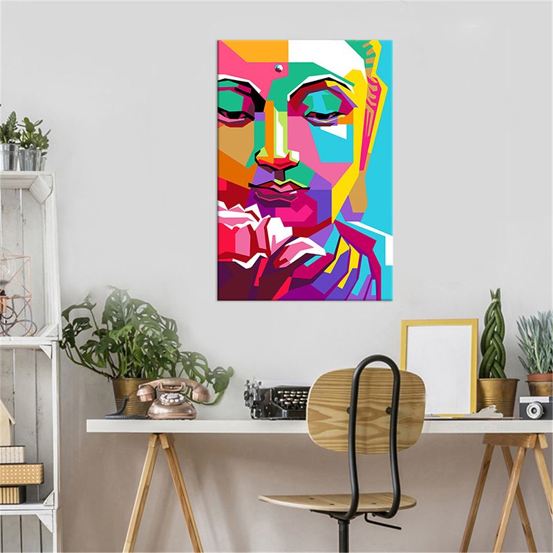 Buddha-Wandkunst, Mid-Century-Dekoration für Wohnzimmer, gewickelte Leinwand in mehrfarbig
