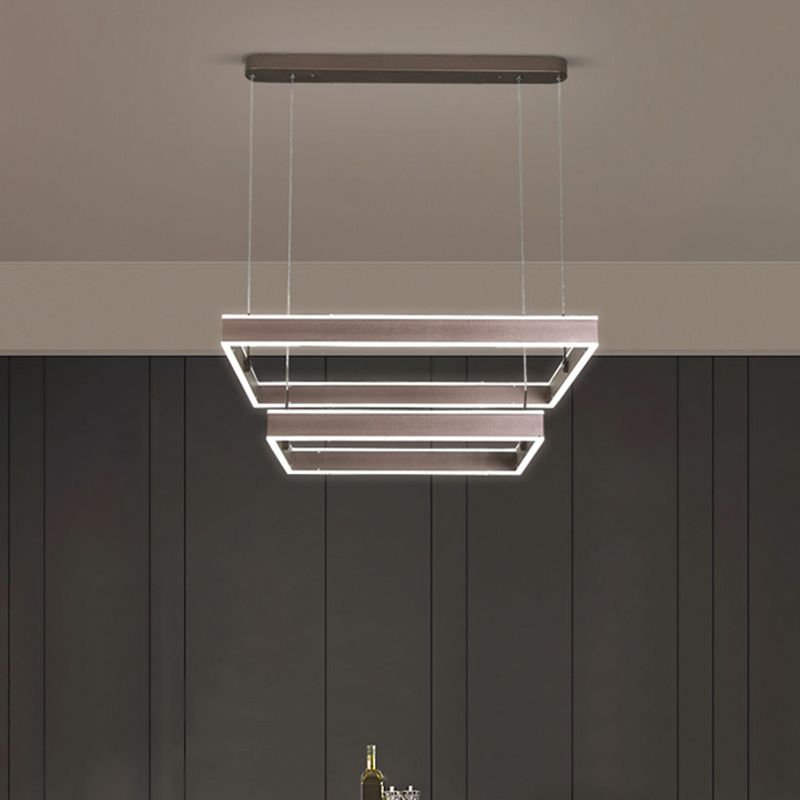 Minimalist Square Suspension Lamp Metal Multi-Layered LED Chandelier for Living Room