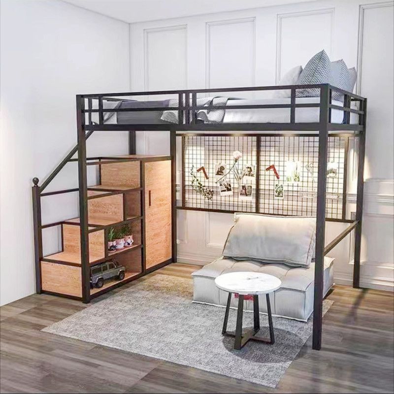 Metal Loft Bed Contemporary Kids Bed with Open Frame Headboard