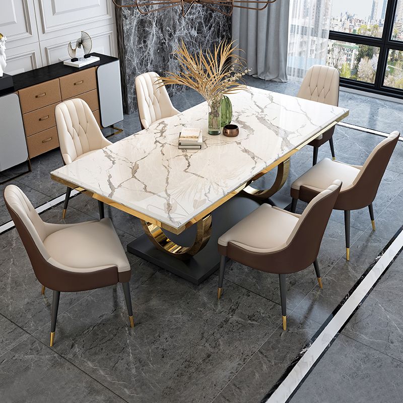Metaal traditionele luxe rechthoek binnen tafel gesinterde stenen tafel met metalen schok