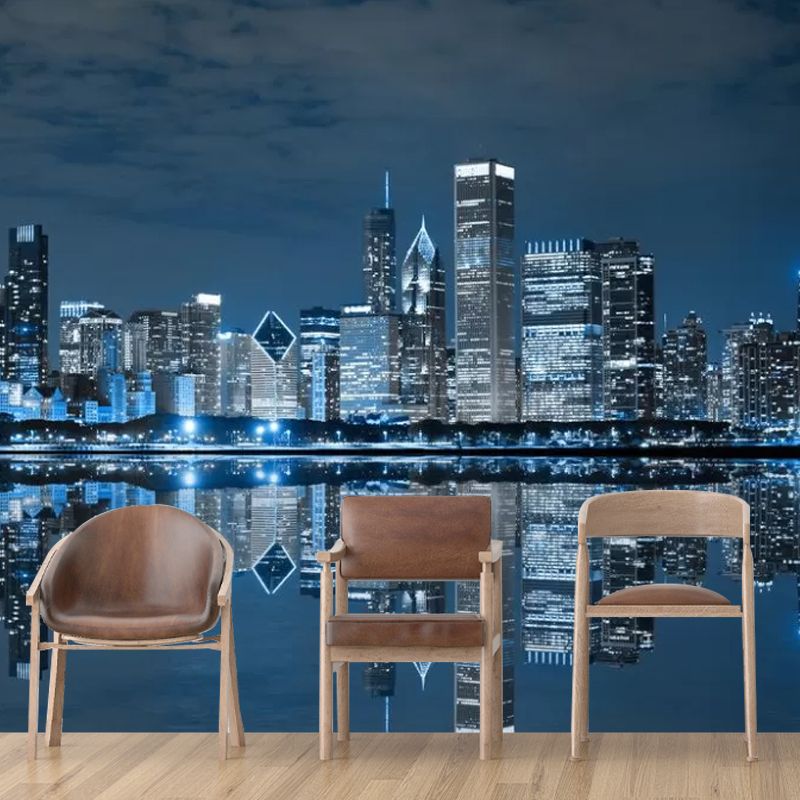 Photography River and Buildings Mural Extra Large Wall Covering for Office Room, Made to Measure