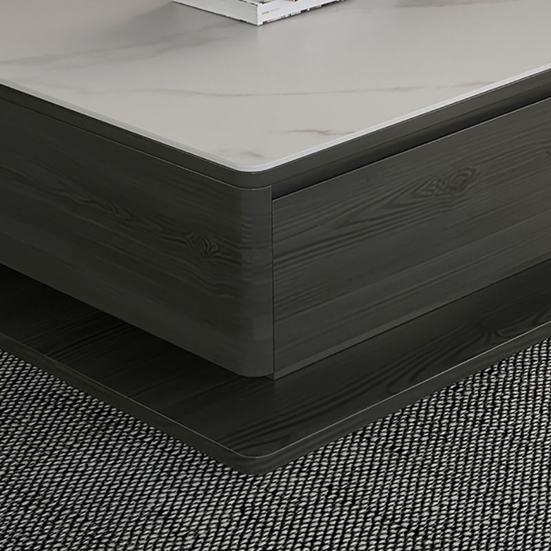 Contemporary Rectangular Stone Coffee Table 16.9" H Block Cocktail Table with 4 Drawers