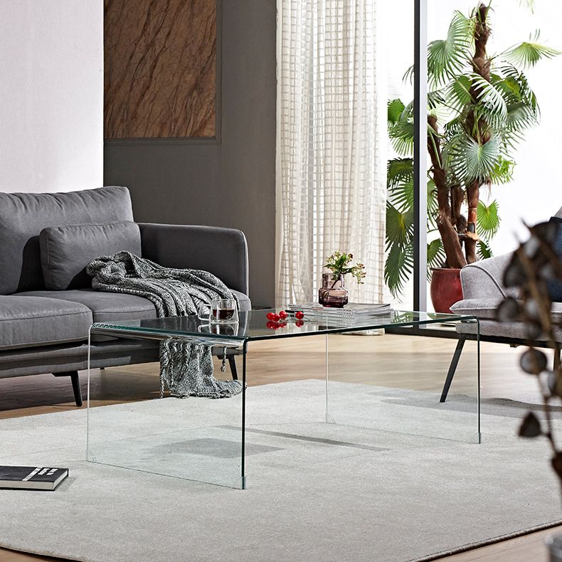 Contemporary Rectangle Glass Coffee Table with Sled Base Cocktail Table