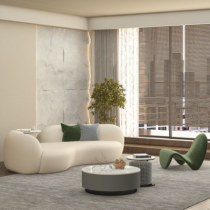 Contemporary Tuxedo Arm Sofa Fabric Loose Back Settee in White