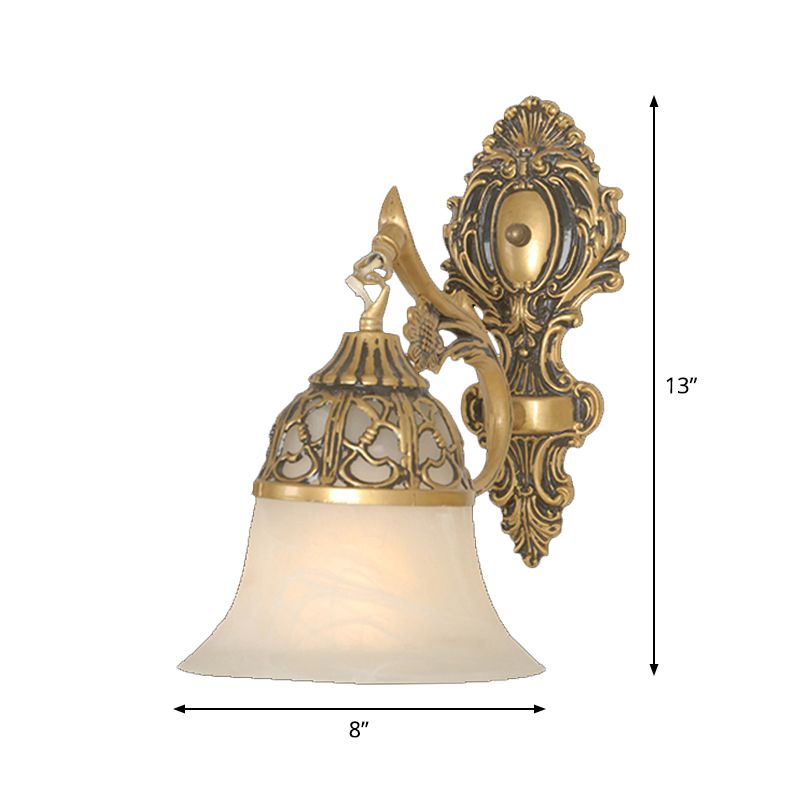 Bronze Flared Wall Mount Lamp Traditional Alabaster Glass 1-Head Living Room Wall Sconce