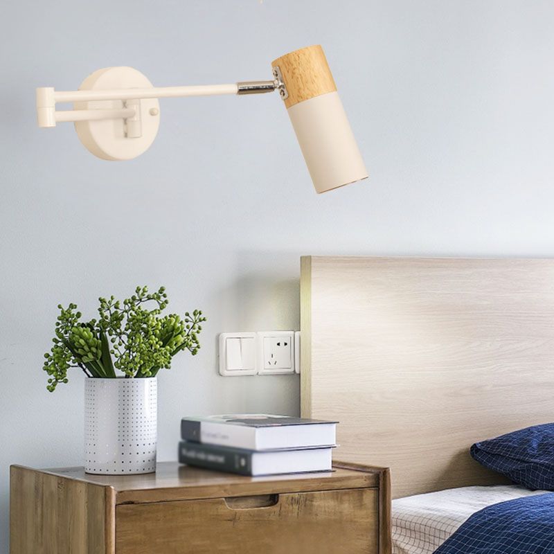 Wooden Cylindrical Wall Light in Modern Creative Style Lacquered Iron Extendable Wall Lamp