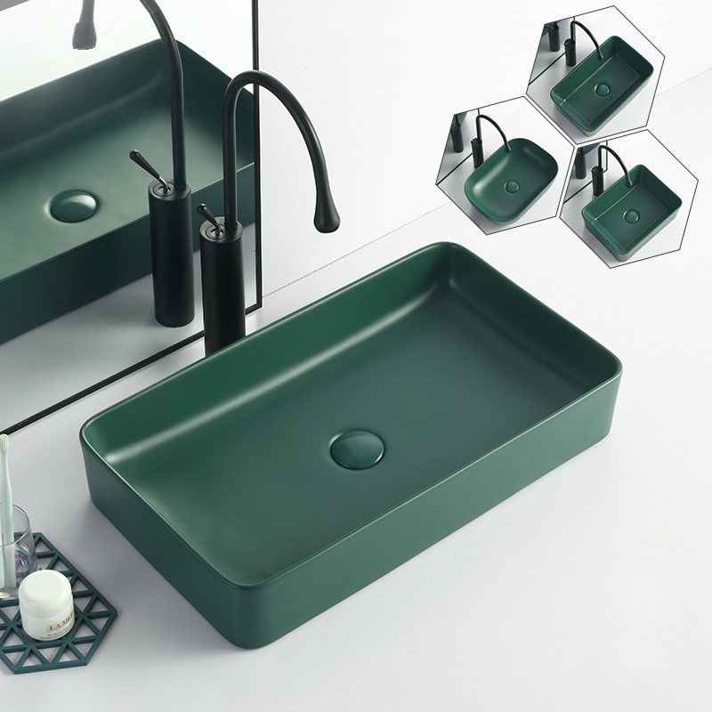 Modern Bathroom Sink Rectangular Vessel Lavatory Sink in Green