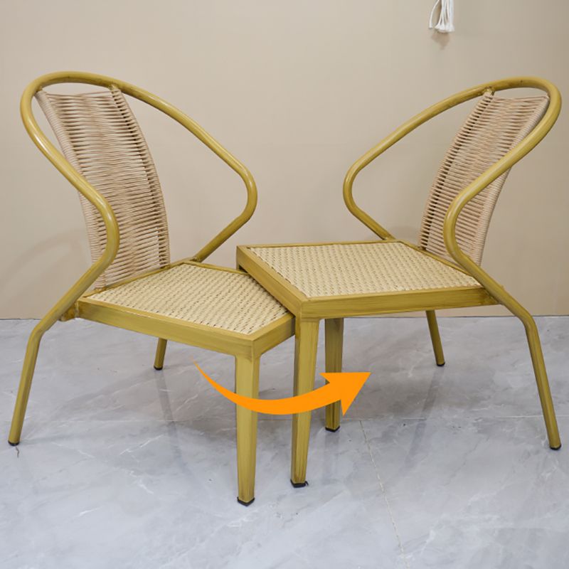 Modern Round Shape Dining Room Chair and Table Set with 2 Woven Chairs