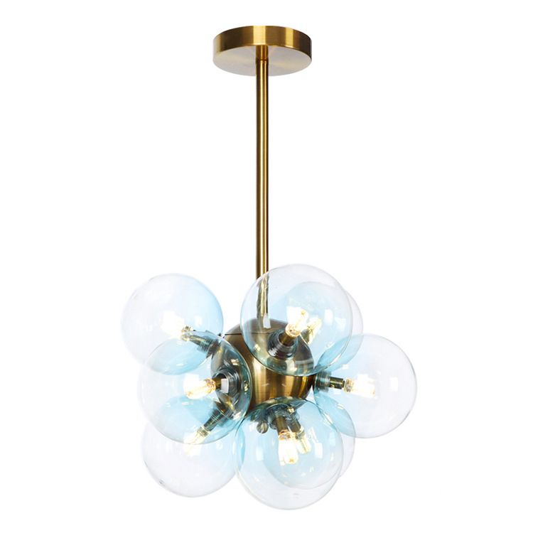 Lámpara de techo para sala de estar con 9 luces de vidrio gris/blanco/rojo iluminación semi empotrada de globo minimalista en negro/latón/cromo