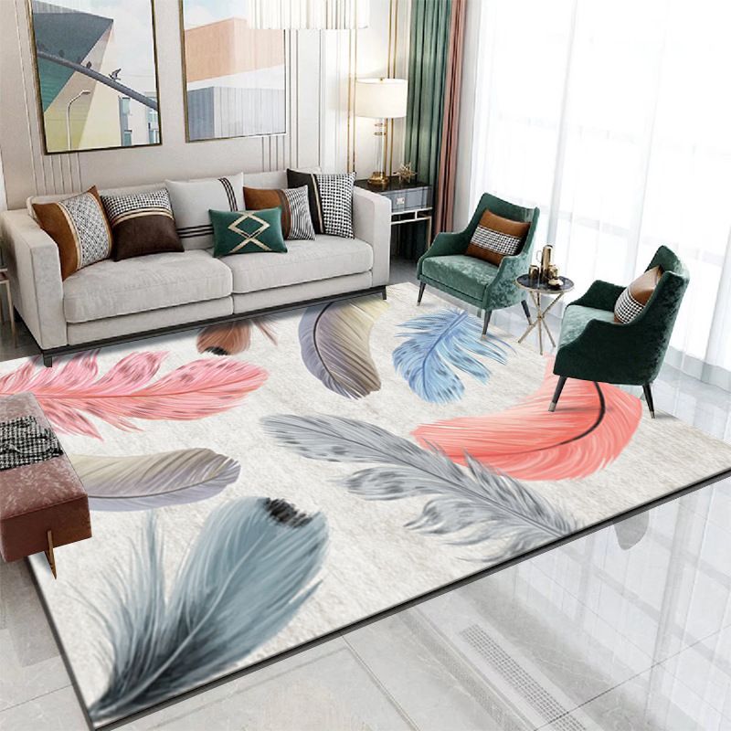 Gray Modern Rug Polyester Feather Rug Non-Slip Backing Rug for Drawing Room