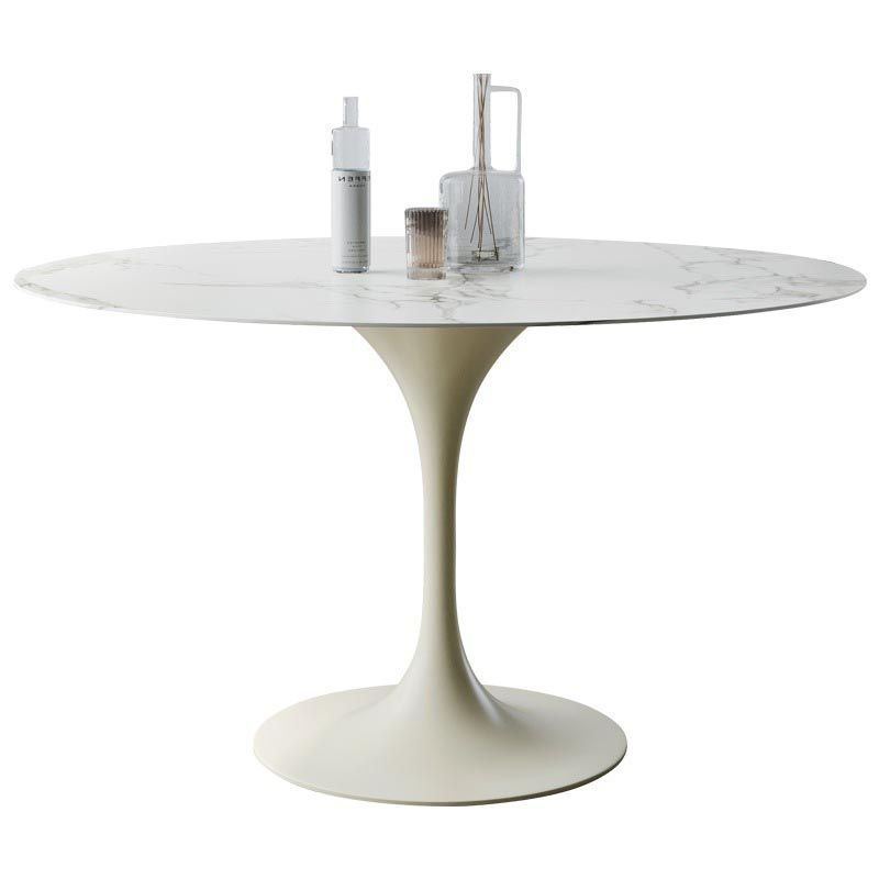 Stone Top Dining Table Modern Round Table with Pedestal Base