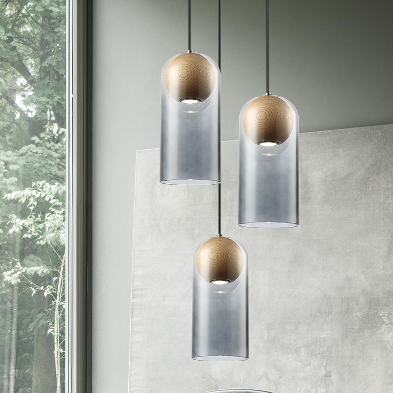 Smoke Gray Glass Cylinder Hanging Light Contemporary 1 Head Ceiling Suspension Lamp