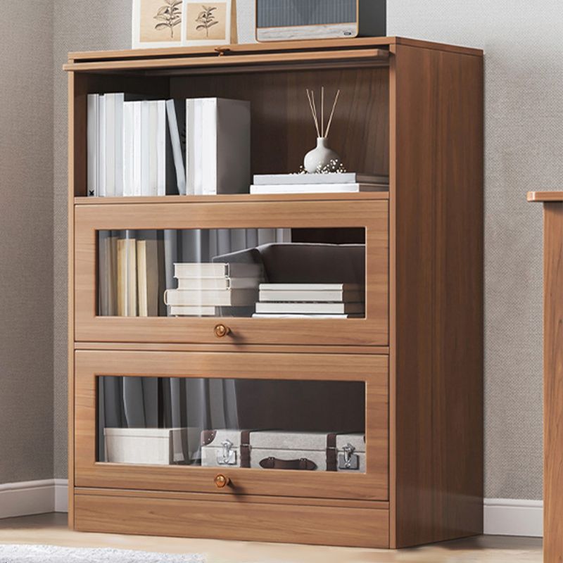 Contemporary Barrister Brown Bookshelf Engineered Wood Closed Back Shelf with Door