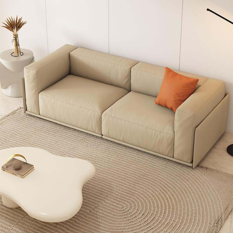 Tuxedo Arm Sofa Contemporary Faux Leather Cushions Settee in Light Brone