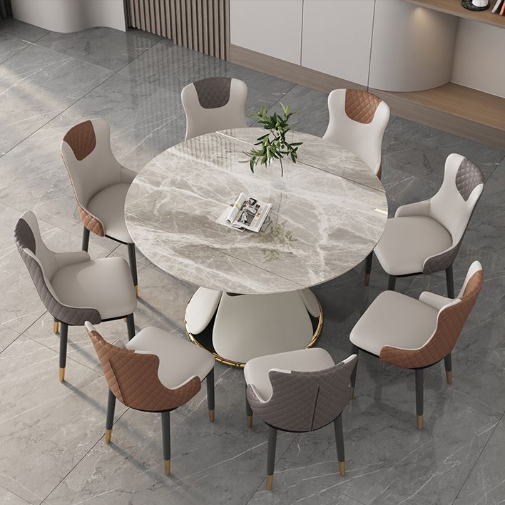 53'' Luxury Sintered Stone Dining Table Extendable Rectangle Table with Metal Pedestal