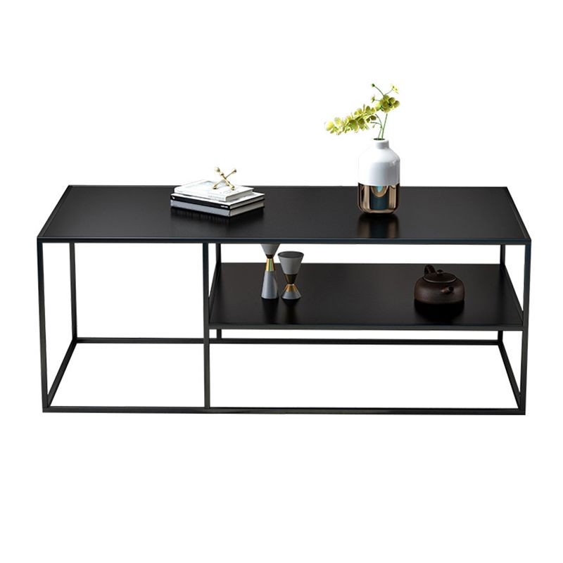 Rectangular Iron Cocktail Table with Shelf 19.7" H Frame Coffee Table in Black