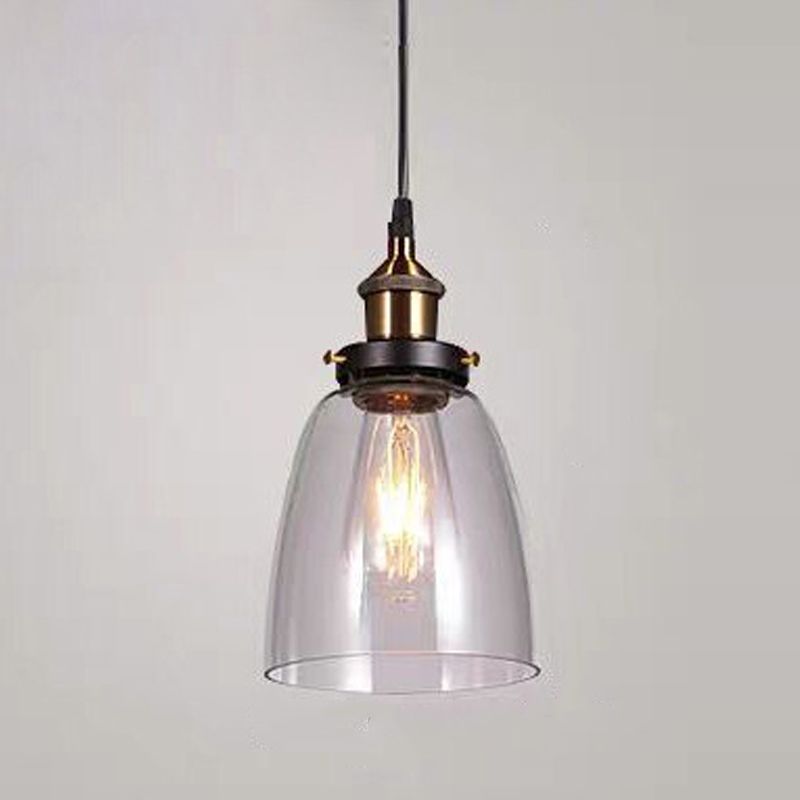 Lampada a sospensione singola retrò industriale Light a sospensione geometrica con tonalità di vetro puro