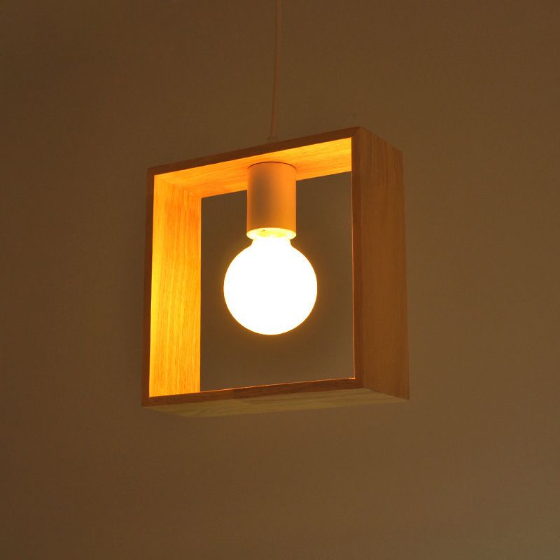 Hedendaags geometrisch frame hanglampje licht hout met één bulb suspensie verlichtingsarmatuur