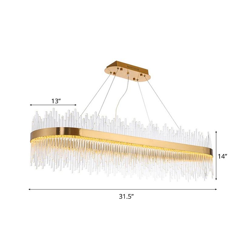 Luce a sospensione a soffitto contemporaneo con lampada lampadario a LED lineare oro oro di cristallo per sala da pranzo, lunghe 31,5 "/39"