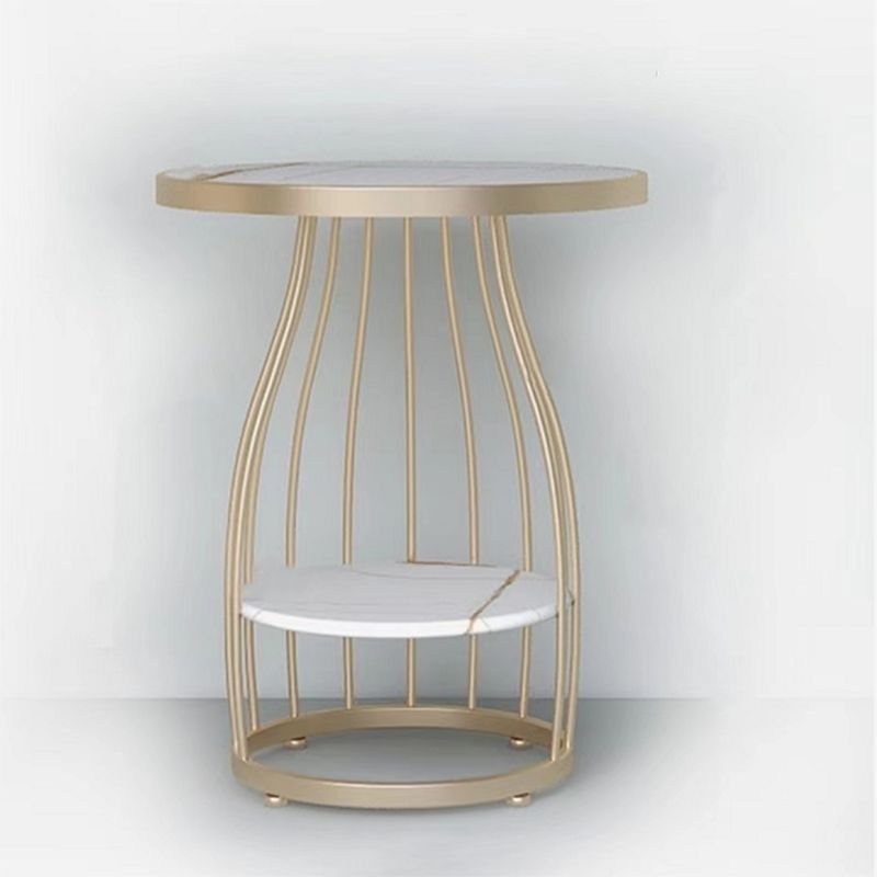 Modern Round Stone Side Table 24.8" H Frame Side Table with Shelf