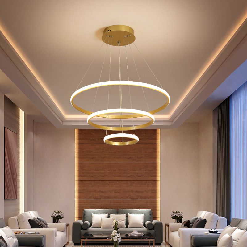 Gold Rings Suspension Pendant Light Modern Style LED Metal Chandelier Pendant Light
