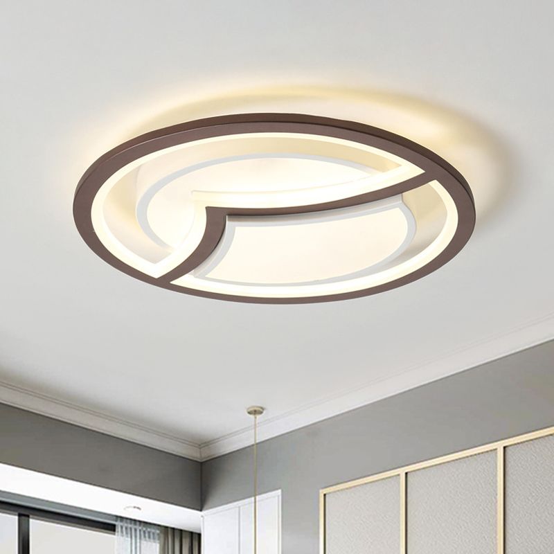 Thin Circle Bedroom Ceiling Flush Nordic Iron 18"/21.5" W LED Flush Light Fixture in Coffee with Gull Pattern, Warm/White Light