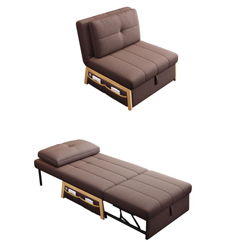 Contemporary Fabric Sofa Bed Sewn Pillow Back Sofa Bed in Brown