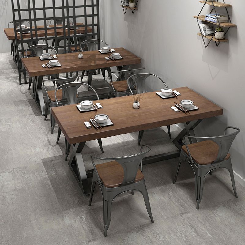 Pine Wood Dark Brown Dining Table Set 1/4/5 Pcs Industrial Dinette Set for Home