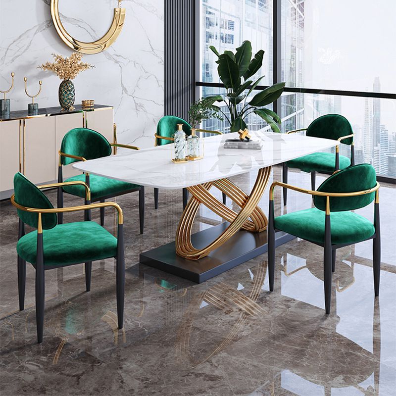 Rectangle Pedestal Luxury Dining Table Three-Color Fixed Table of Sintered Stone