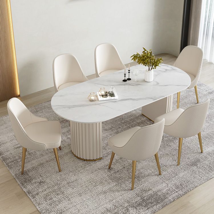 Modern Stone Dining Table White Double Pedestal Base Table for Dining Room