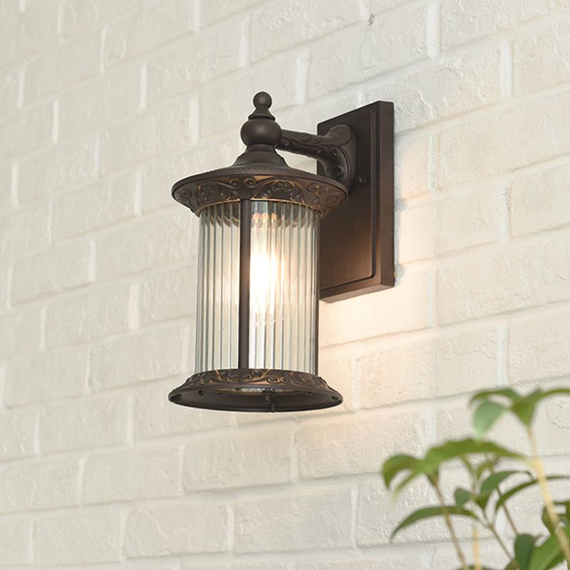 Lantern Courtyard Wall Sconce Light Countryside Clear Prismatic Glass 1 Light Coffee Wall Lamp
