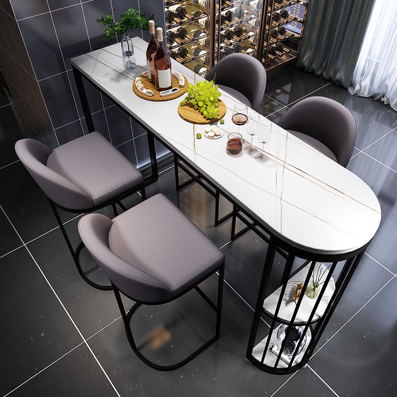 Modern Living Room Patio Bar Table White Marble Storage Counter-height Pub Table