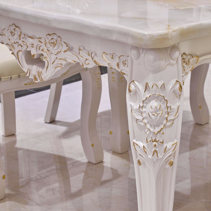 Solid Wood Victorian Rectangle Table Marble Dining Table with 4 Legs