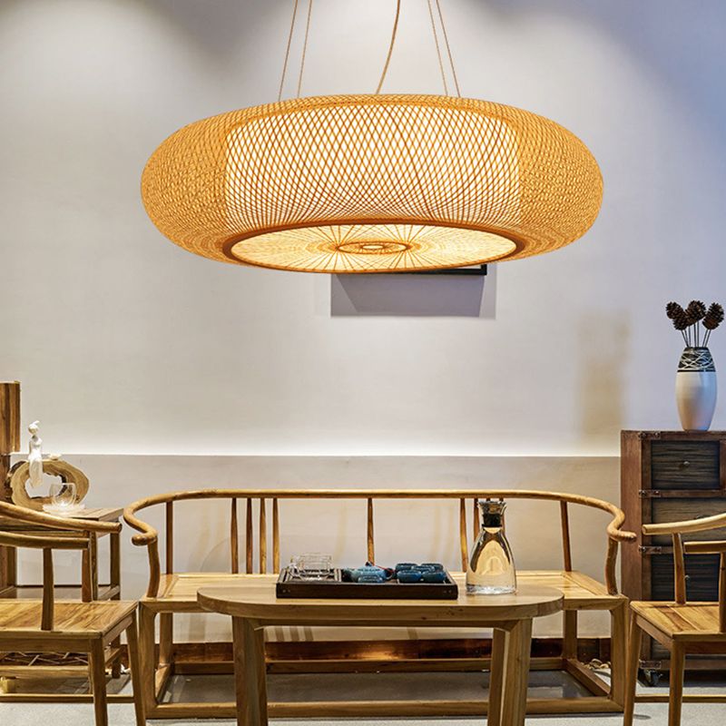 Bamboo fatto a mano Bamboo appeso Cinese 1 lampadina 18 "/19.5" /31,5 "BEIGE BEIGE BEIPING PENDANT PER TEREDA