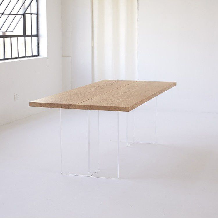 Modern Pine Wood Table for Restaurant Rectangle Dining Table with Acrylic Double Pedestal