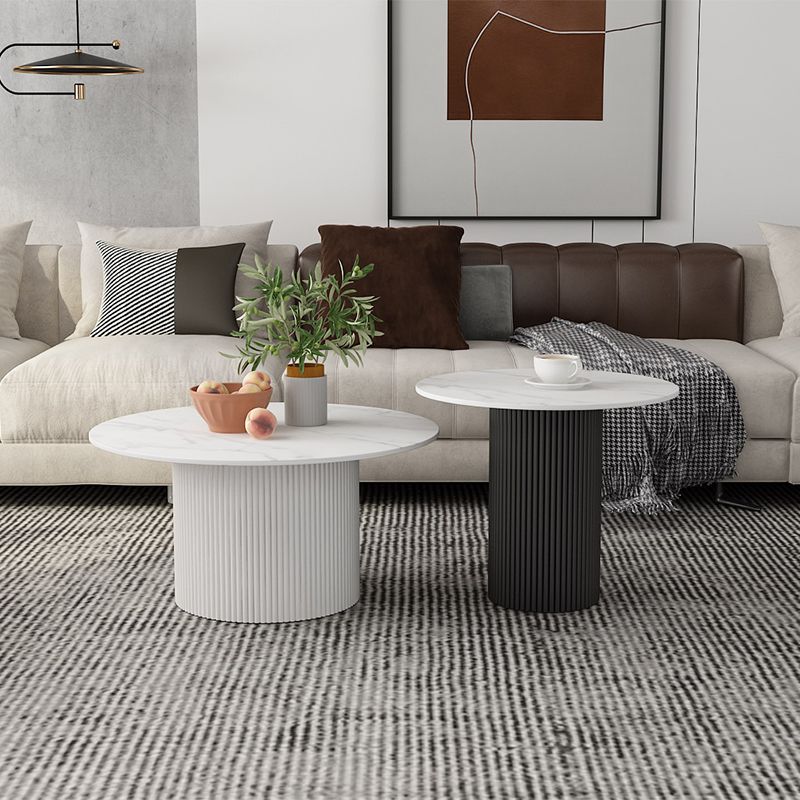 Round White Slate Coffee Table Pedestal 2 Nesting Coffee Table Set