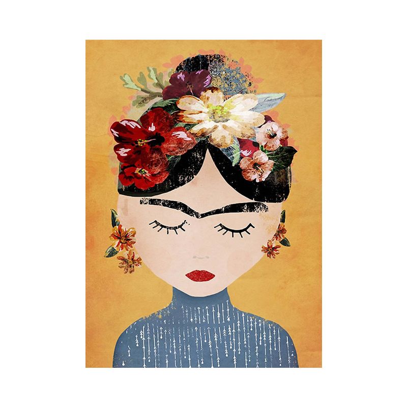 Fille avec des fleurs impressions sur toile décoratives pour décoration murale de chambre d'amis en couleur claire